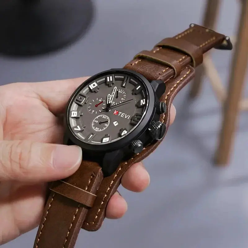 Retro Mens Luxury Quartz Watch With PU Leather Strap Date Big Dial Business Military Tactical Wristwatch
