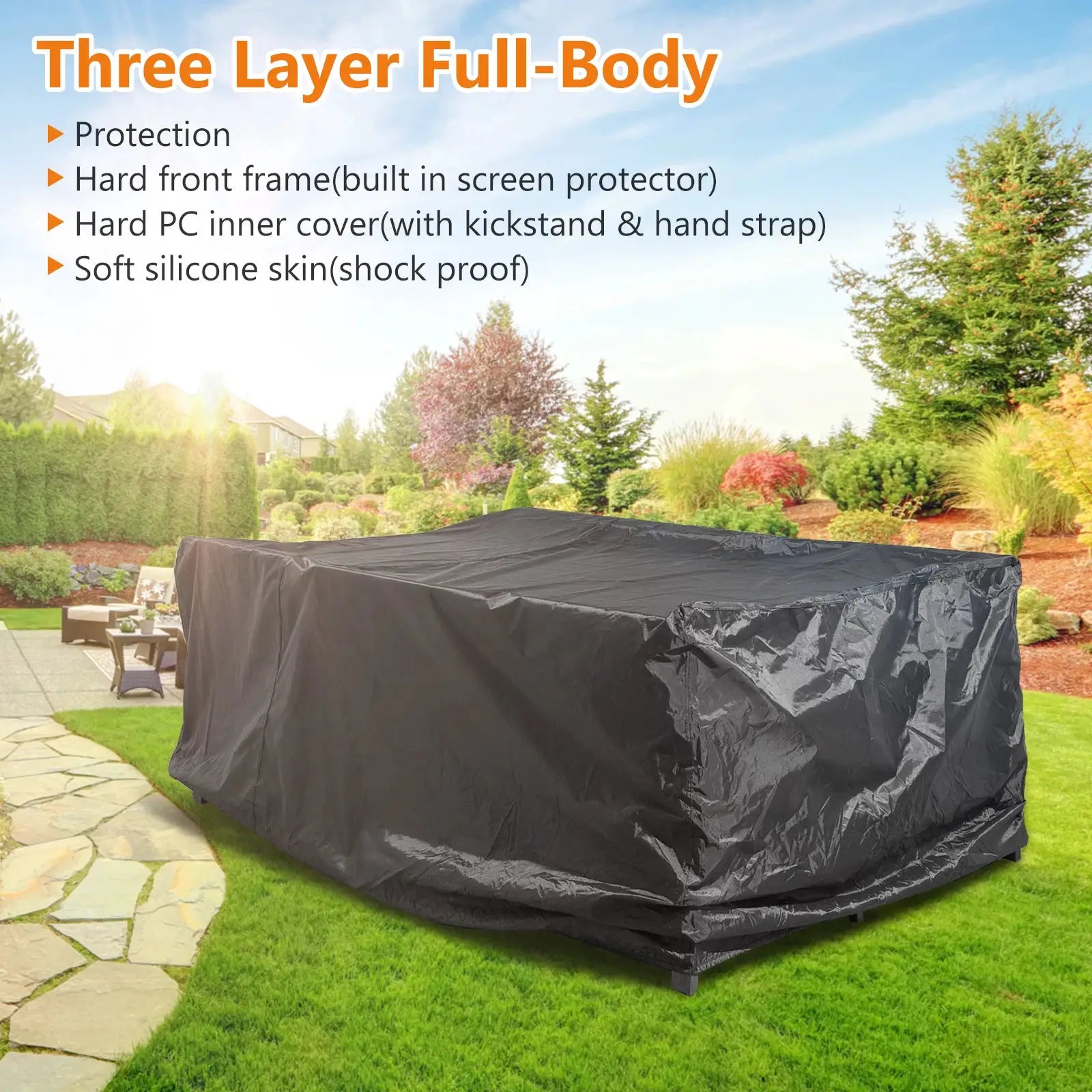 Simples Market 210D outdoor furniture cover, black, waterproof for patio table, sofa and chairs