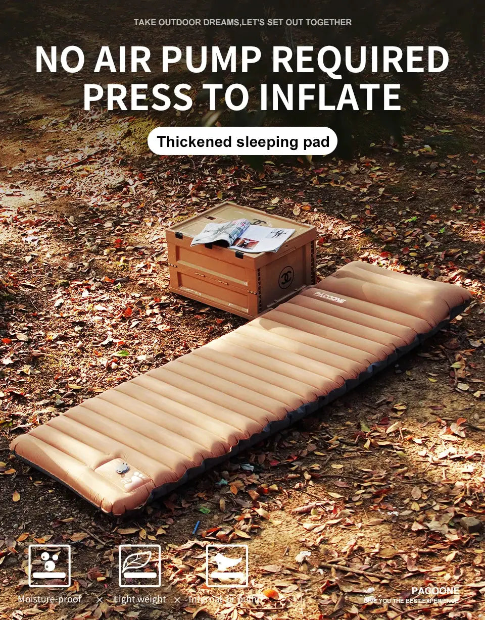 Ultralight self-inflating air mattress sleeping pad, tan color for camping