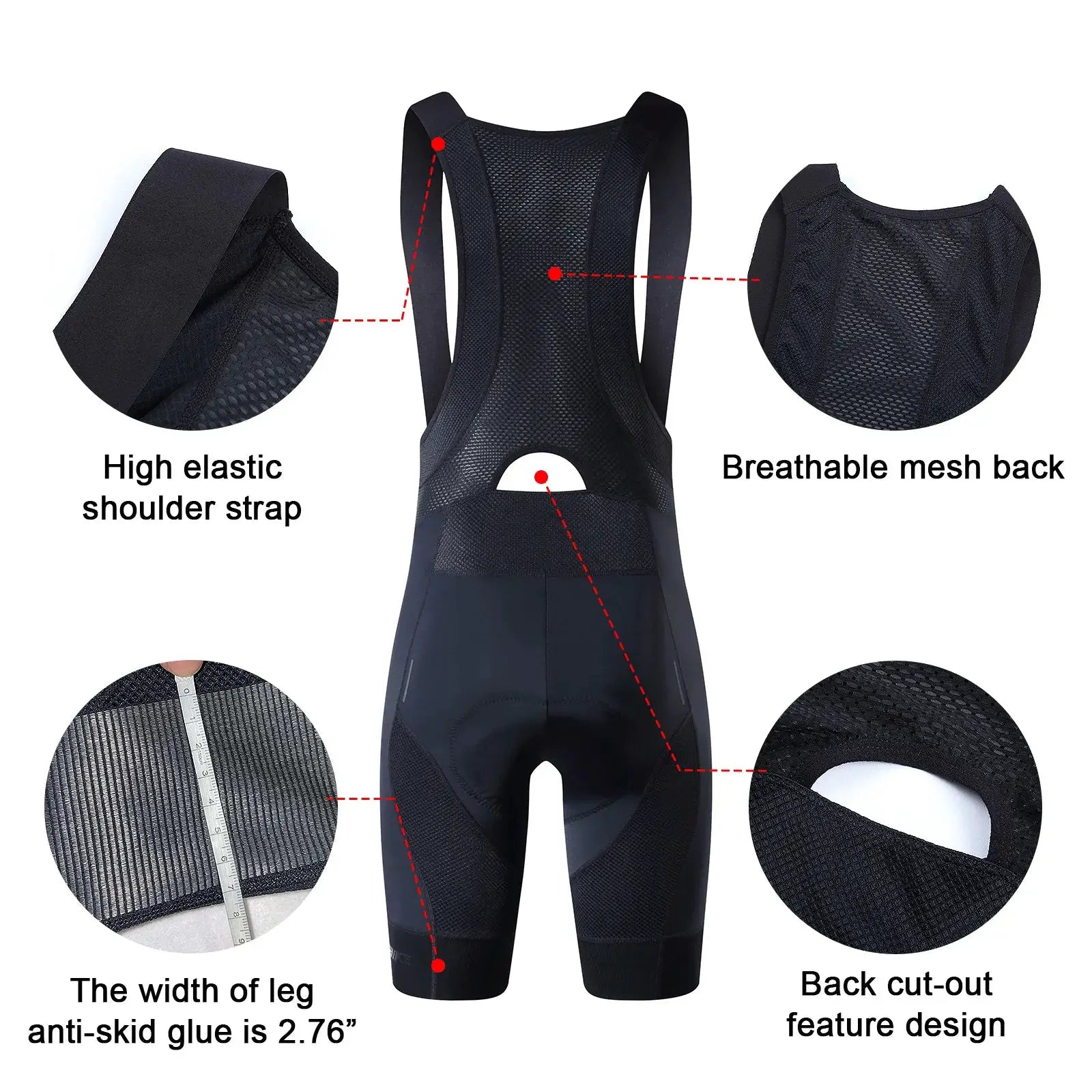 Simples Market YKYWBIKE men's cycling bib shorts, black with sponge padding and breathable mesh back