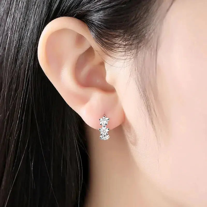 925 Sterling Silver Zircon Flower Stud Earrings For Women Wedding Jewelry High Quality