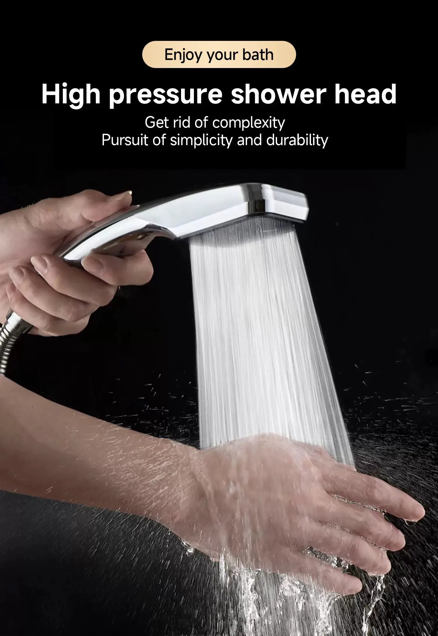 Simples Market handheld square chrome shower head with 300 holes, high-pressure rainfall spray