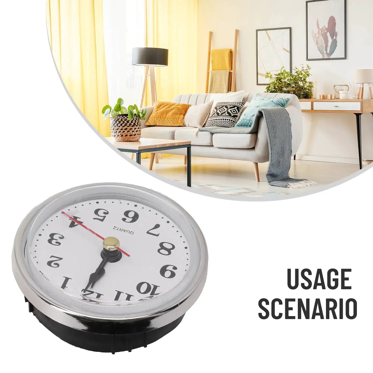 Simples Market 65mm round clock insert with quartz movement; white dial, black numerals