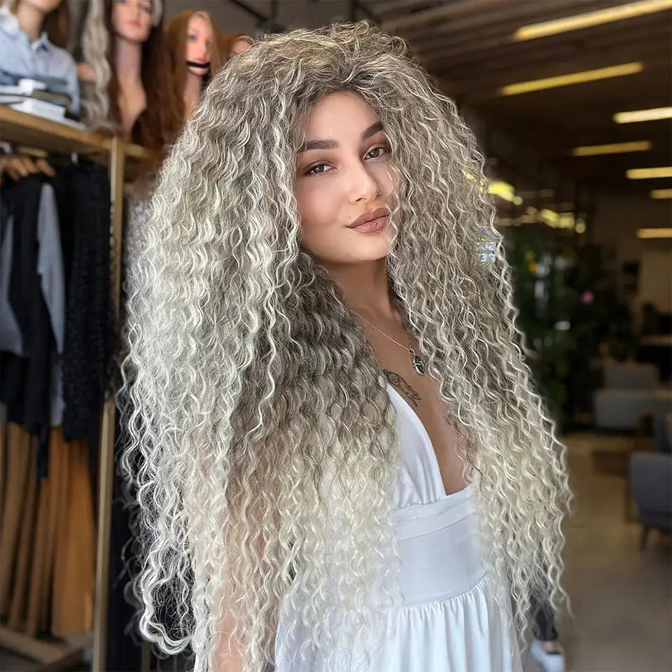 Ariel Curls synthetic crochet hair extensions, silver-blonde ombre Afro curls by Simples Market