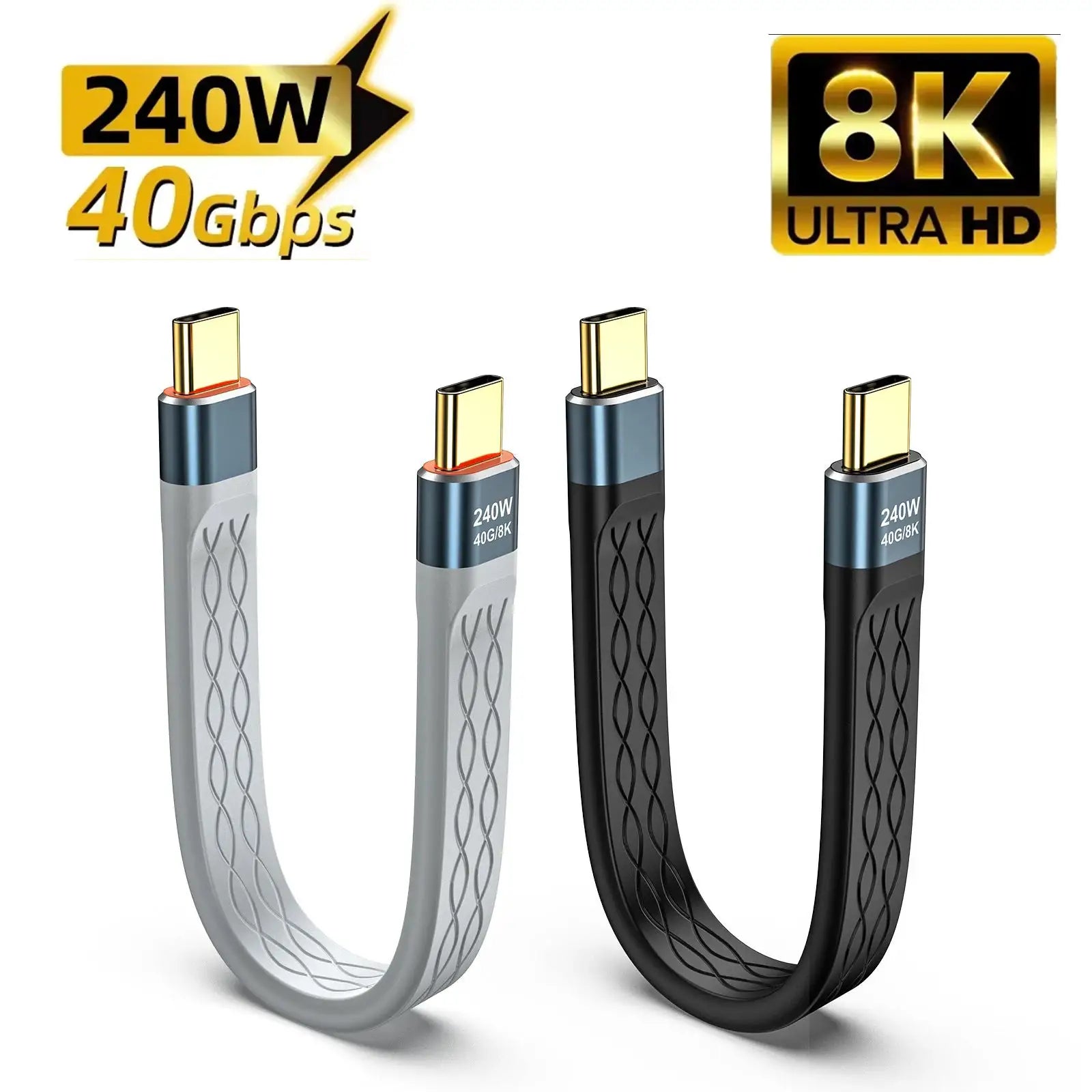 Type C To Type C 240W Short USB C Cable With 40Gbps Data Transfer And 8K Flat Slim FPC Extension