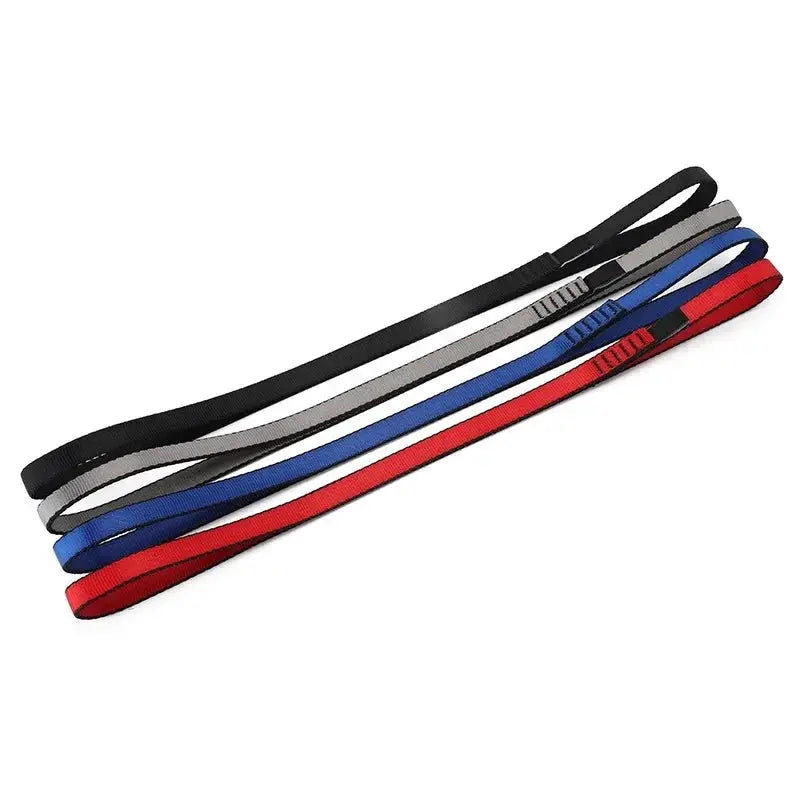 Rock climbing sling belt set in black, gray, blue and red; 22kN high-strength polyester