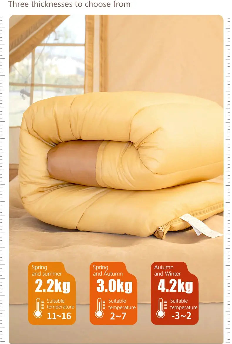 BISINNA 2-Person camping sleeping bag in yellow-beige; four-season portable for outdoor trips