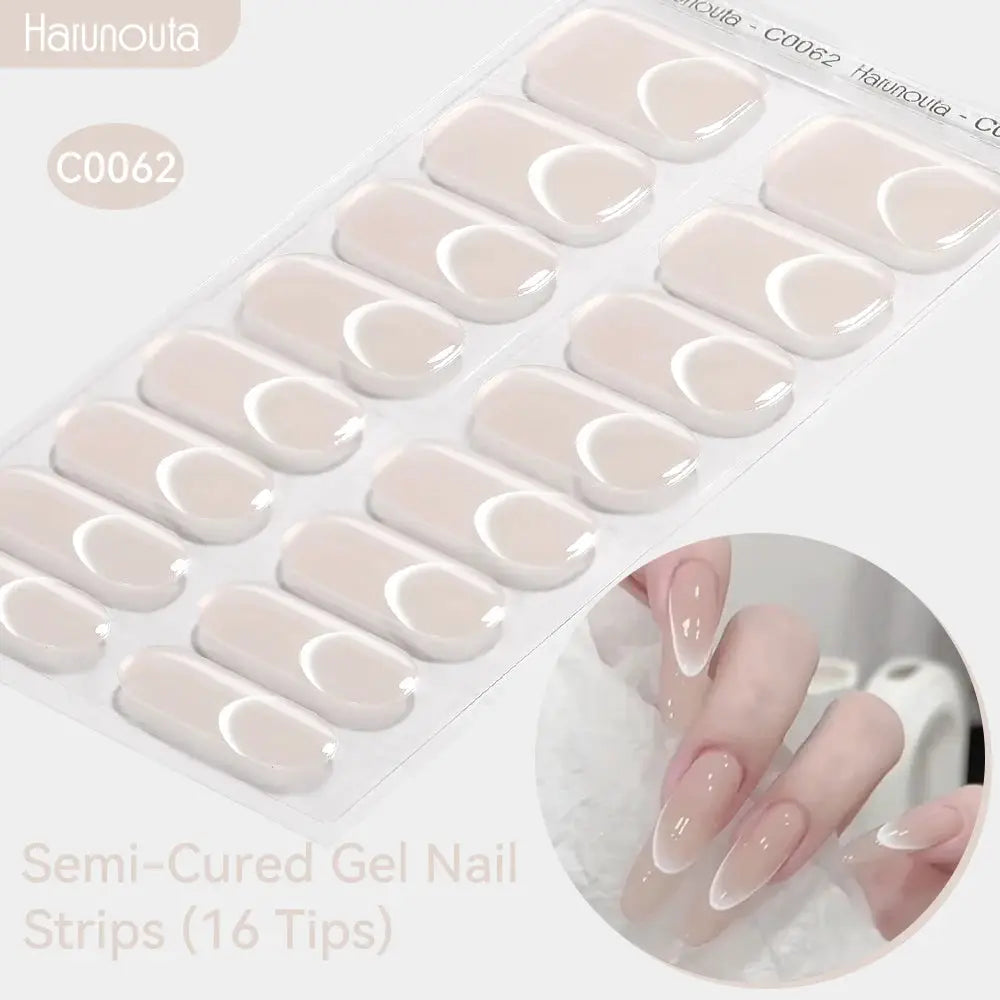 Gel nail strips gradient auroras by Simples Market, nude-pink semi-cured stickers for DIY nails (16 tips)
