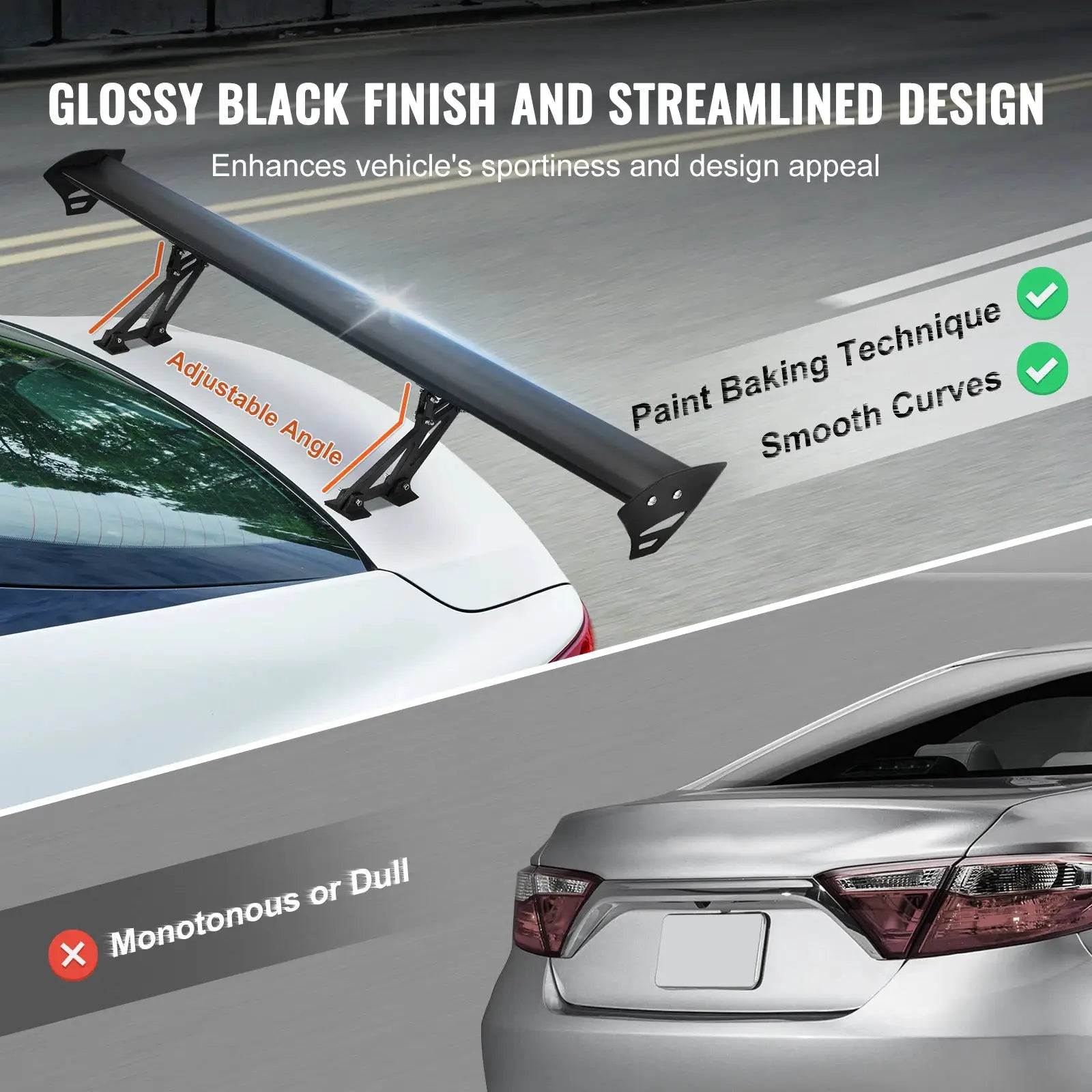 SucceBuy GT Wing car spoiler, glossy black, 43.3-inch rear spoiler with adjustable, lightweight aluminum design