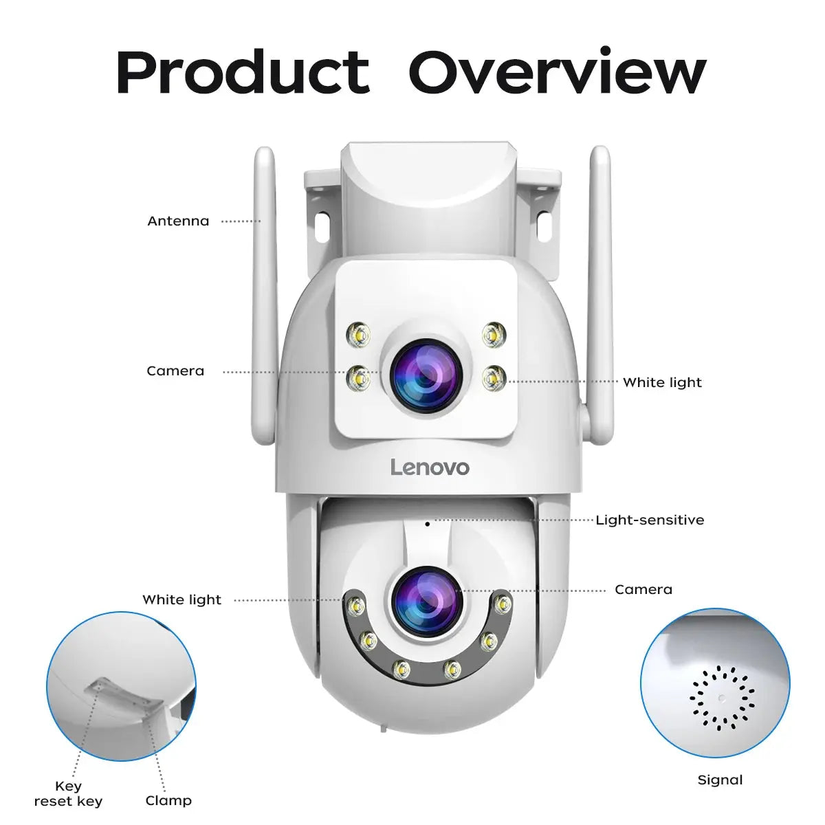 Lenovo 4K WiFi outdoor surveillance camera with dual-lens PTZ, auto-tracking, ONVIF CCTV