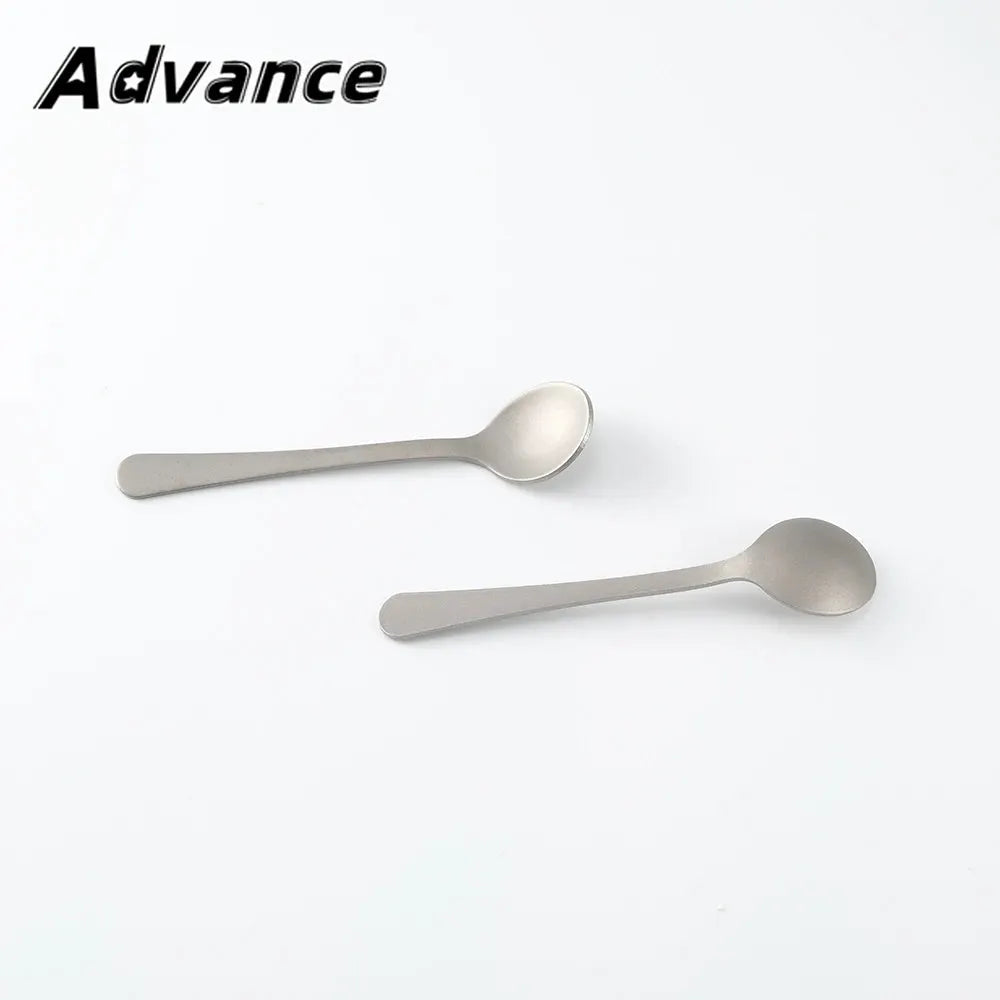 Mini titanium alloy dessert spoons for camping, 2-piece set with Advance logo