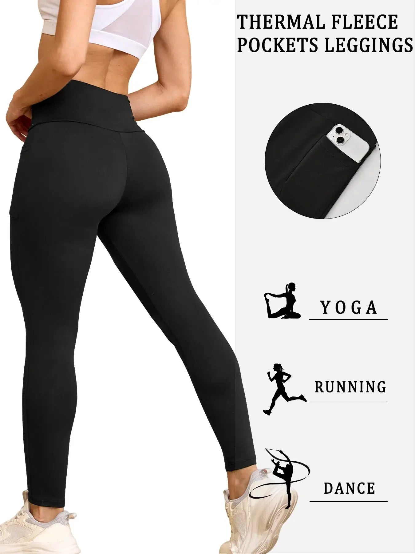 ThermaFlex Womens Fleece Lined High Waist Leggings With Pockets For Warm Winter Comfort Everyday Wear