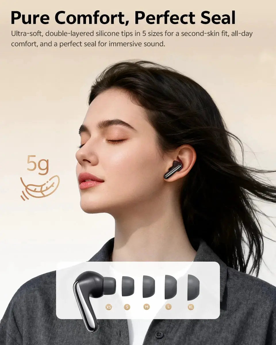 QCY MeloBuds N60 wireless earbuds, black, 5g lightweight with silicone ear tips XS–XL