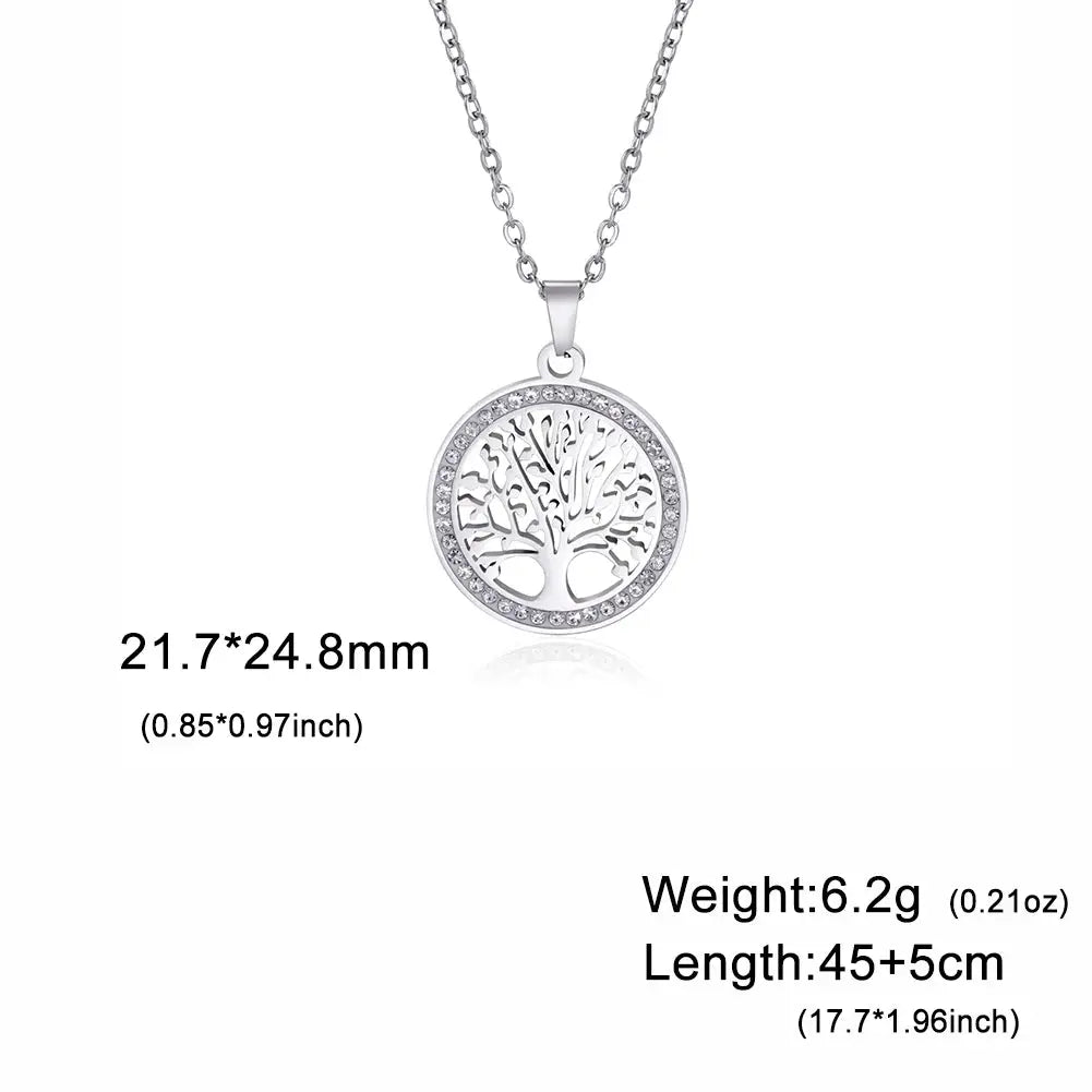 Skyrim Tree Of Life Necklace For Women Stainless Steel Gold Color Clear Zircon Round Pendant Luxury Wedding Gift - Simples Market