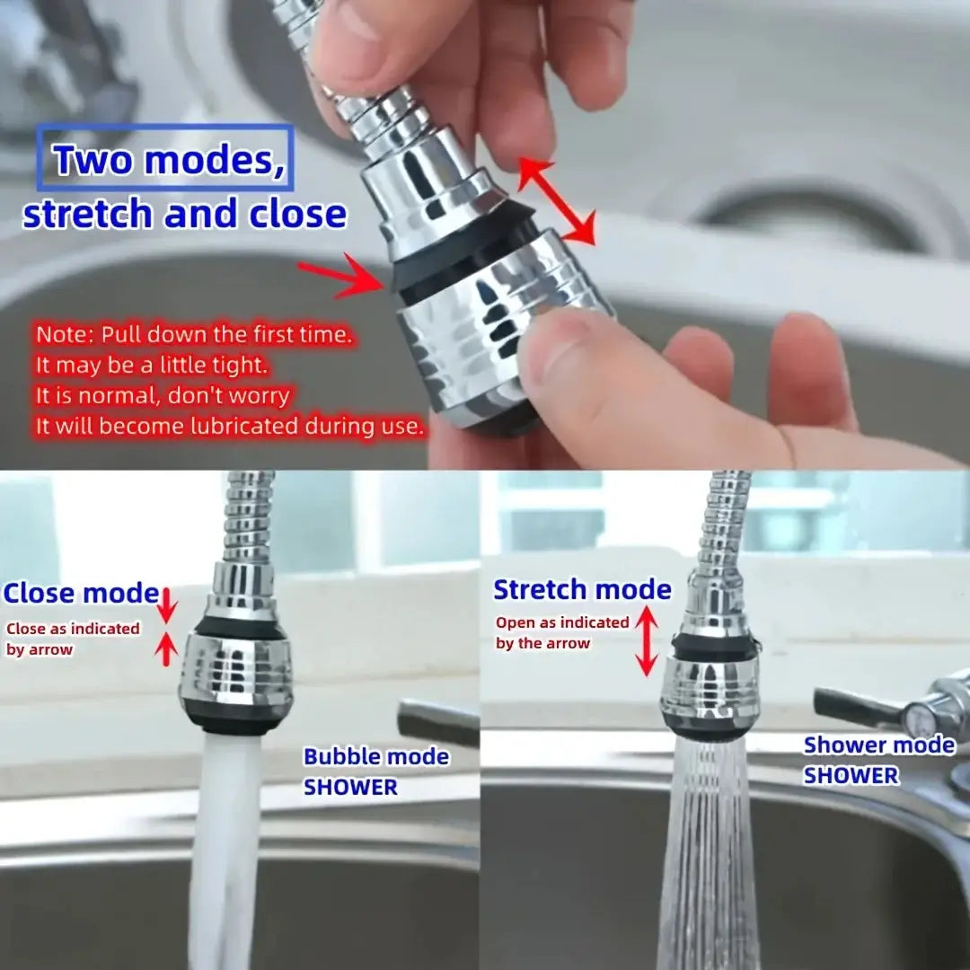 Stainless Steel Kitchen Faucet Sprinkler Water Saving Device Lengthening Rotating Splash Proof Sprayer Extender Bubbler