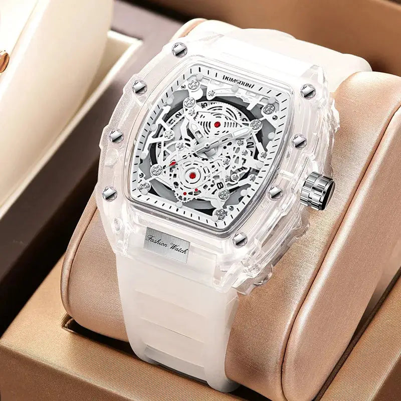 UTHAI BK134 Barrel Shaped Transparent Waterproof Quartz Watch for Men Fashionable Modern Style Durable Build