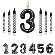 7 Piece Set Racing Car Themed Birthday Number Candles Black White Checkered Cake Topper For Kids Birthday Party