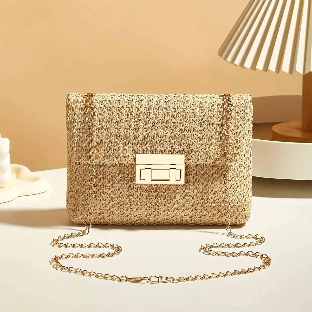Handwoven Straw Womens Shoulder Bag Crossbody With Lock Closure For Secure Everyday Style