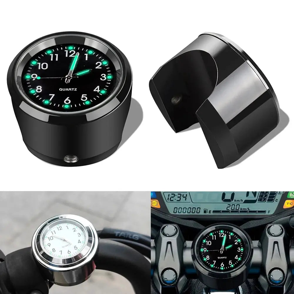 TrailForge Aluminum Quartz Handlebar Mount Watch Luminous Waterproof Time Display For Motorcycles Scooters Bicycles
