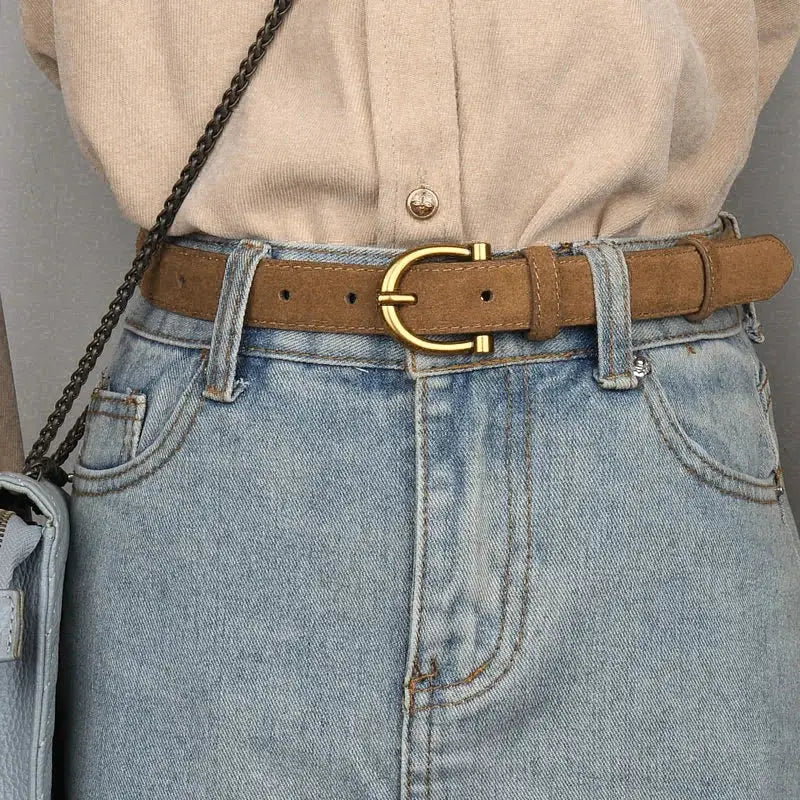Branded Luxury Suede Belt For Women Premium Cow Leather With Gold Pin Buckle Accessory