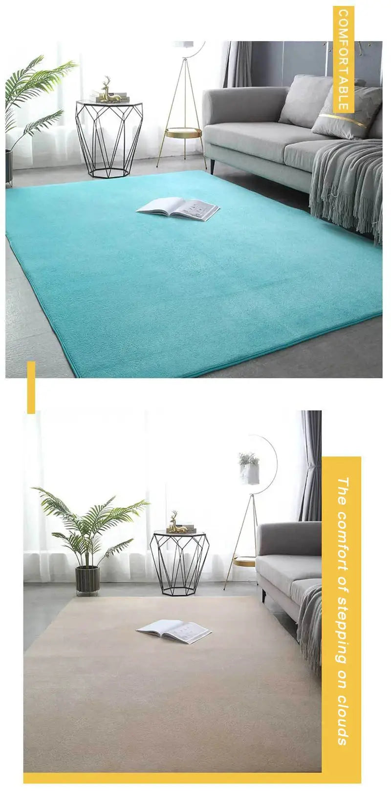 VIKAMA coral velvet carpet in turquoise and beige; large, soft non-slip living room/bedroom rug by Simples Market
