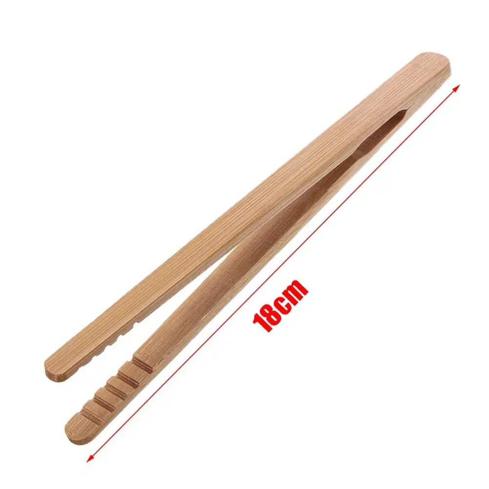EcoBamboo 2 Pieces 18cm Bamboo Wood Tongs Set for Toast Salad Bacon Tea Kitchen Tools