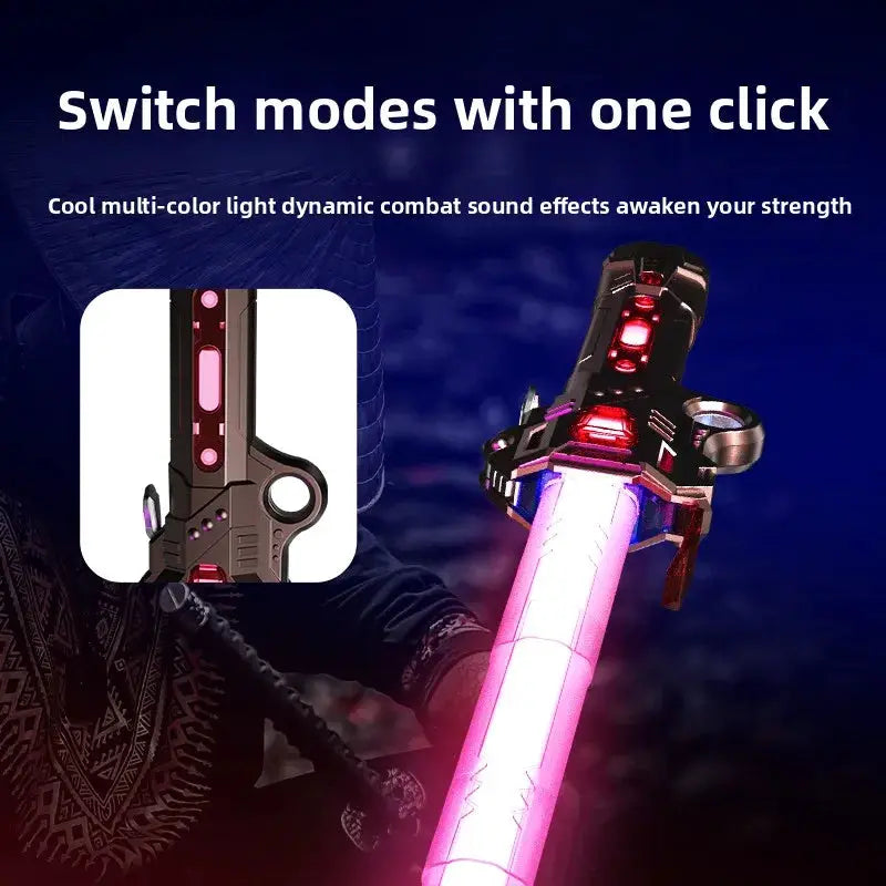 Children Colorful Glowing Telescopic Sword Toy 2 In 1 Light Up Laser Sword With Music Rotating Decompression Toy