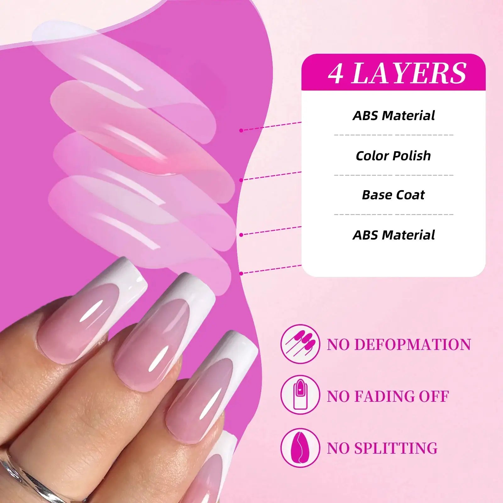 144 Pcs French Manicure Nail Set For Hands And Feet Summer Short Square Shiny Acrylic Full Coverage