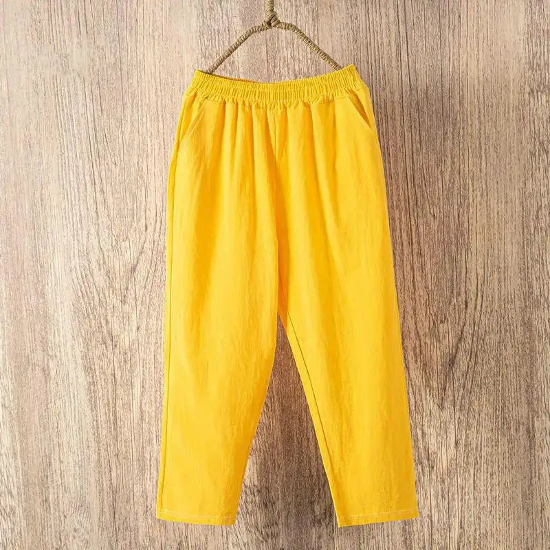 LumaWear Women Summer Casual Loose Harem Pants Elastic Waist Breathable Cotton Linen Blend