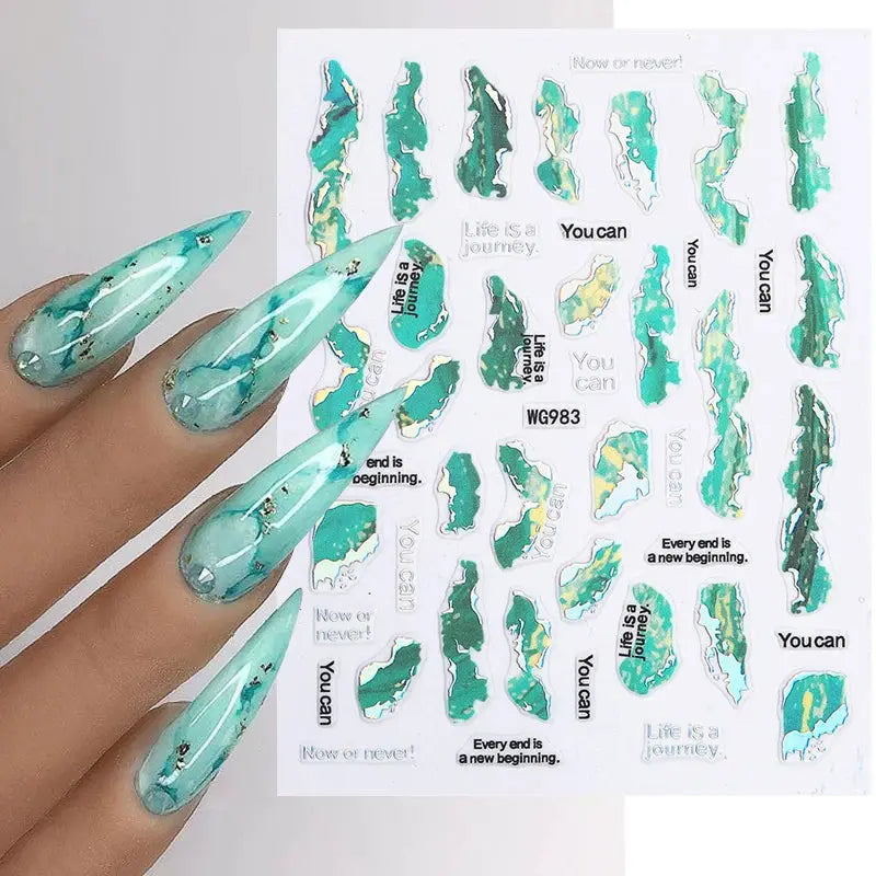 Simples Market 1pc nail art decals sheet with turquoise marbling and gold foil accents