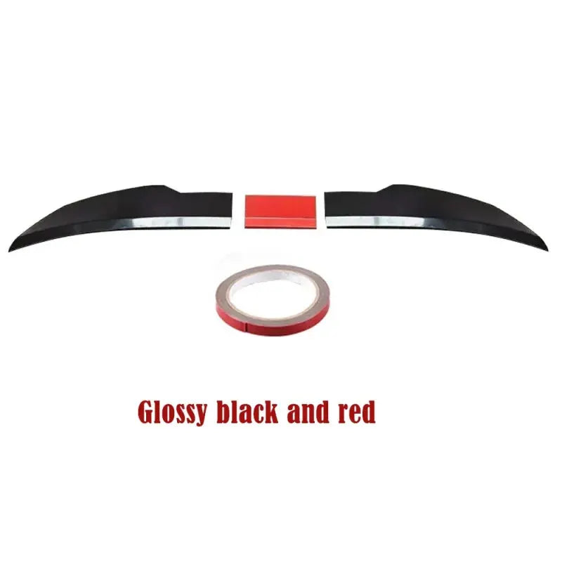 Simples Market universal 3-piece sedan rear wing spoiler kit; glossy black with red center piece and mounting tape