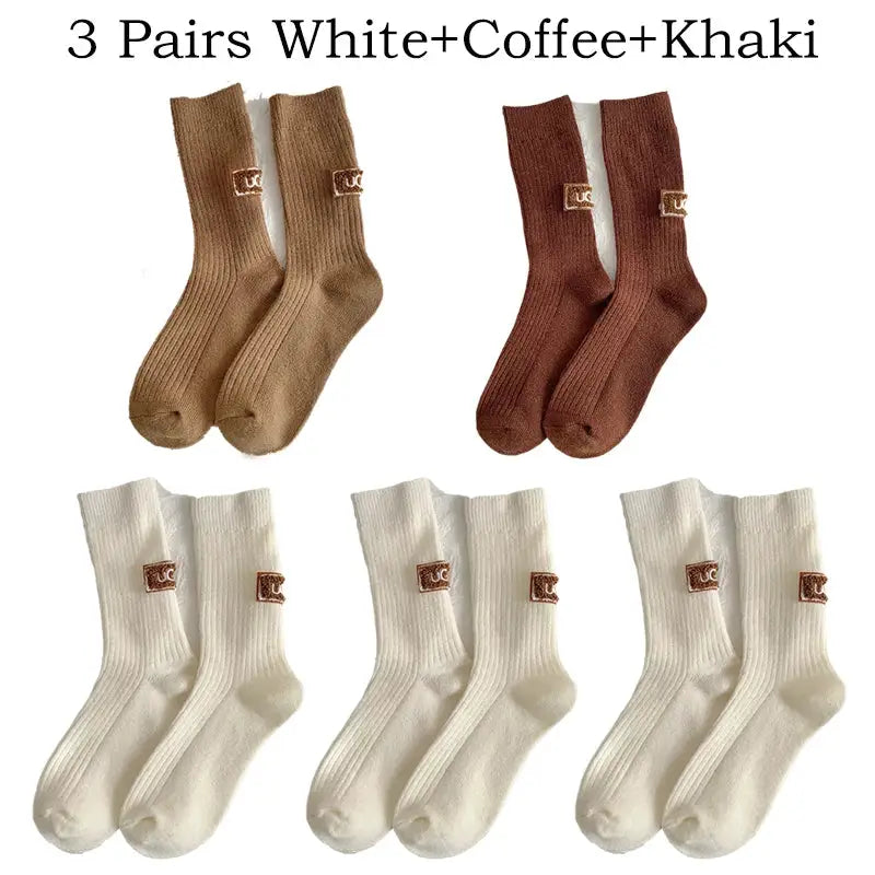 LuxWool Women Luxury Cashmere Wool Mid Calf Socks With Embroidered Logo For Snow Boots Thick Pile Warmth