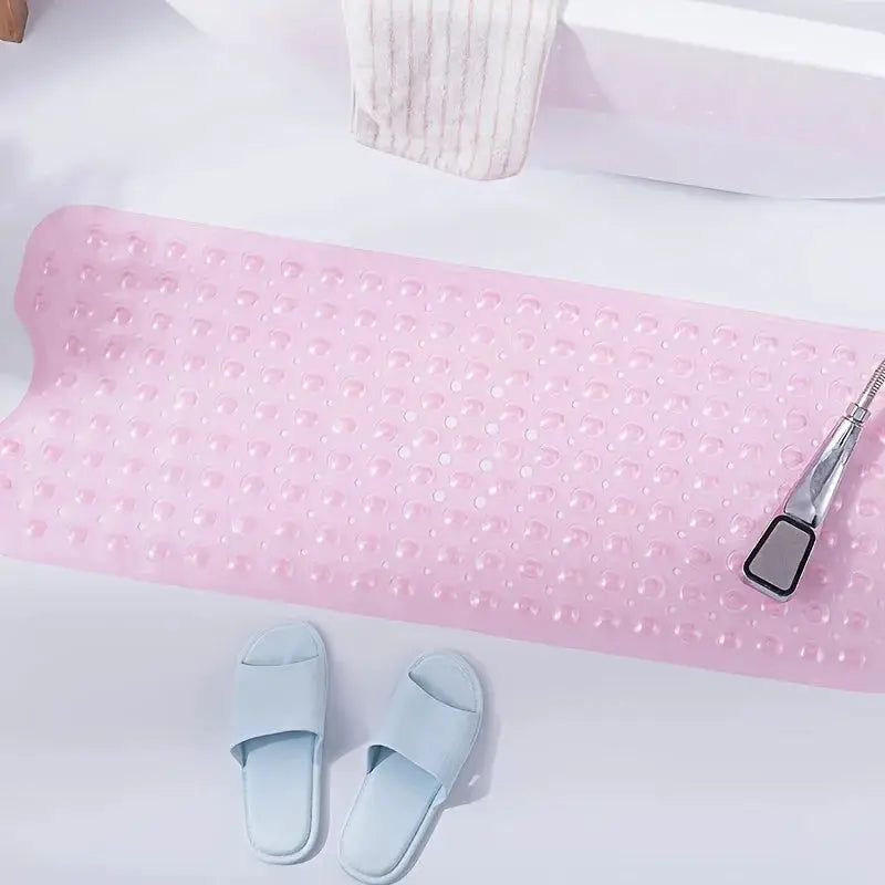 Pink Simples Market non-slip shower mat with suction cups for tub, machine washable