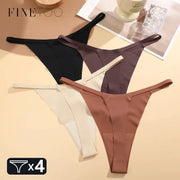 Women's thong underwear 4-piece seamless ultra-thin set in black, ivory, taupe, and brown, Simples Market.