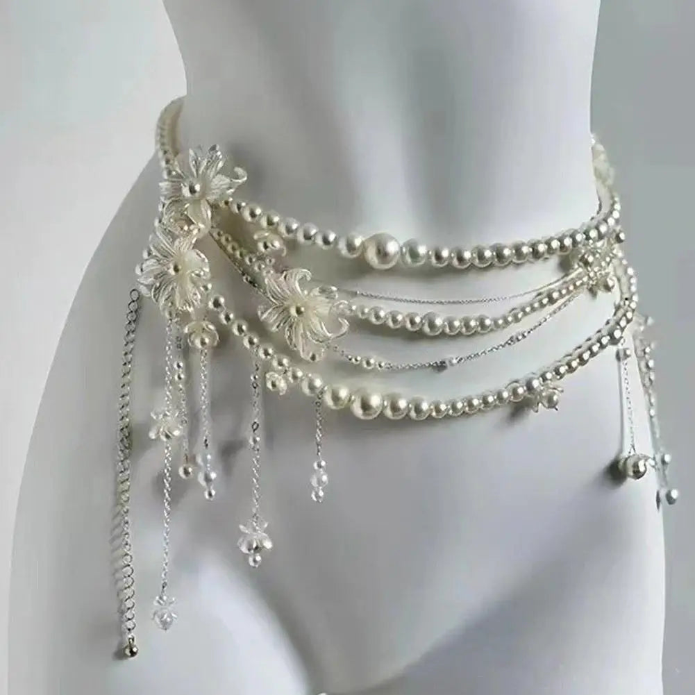 Y2K Retro Multilayer Pearl Waist Chain Belt For Women Lightweight Elegant Body Jewelry Accessory