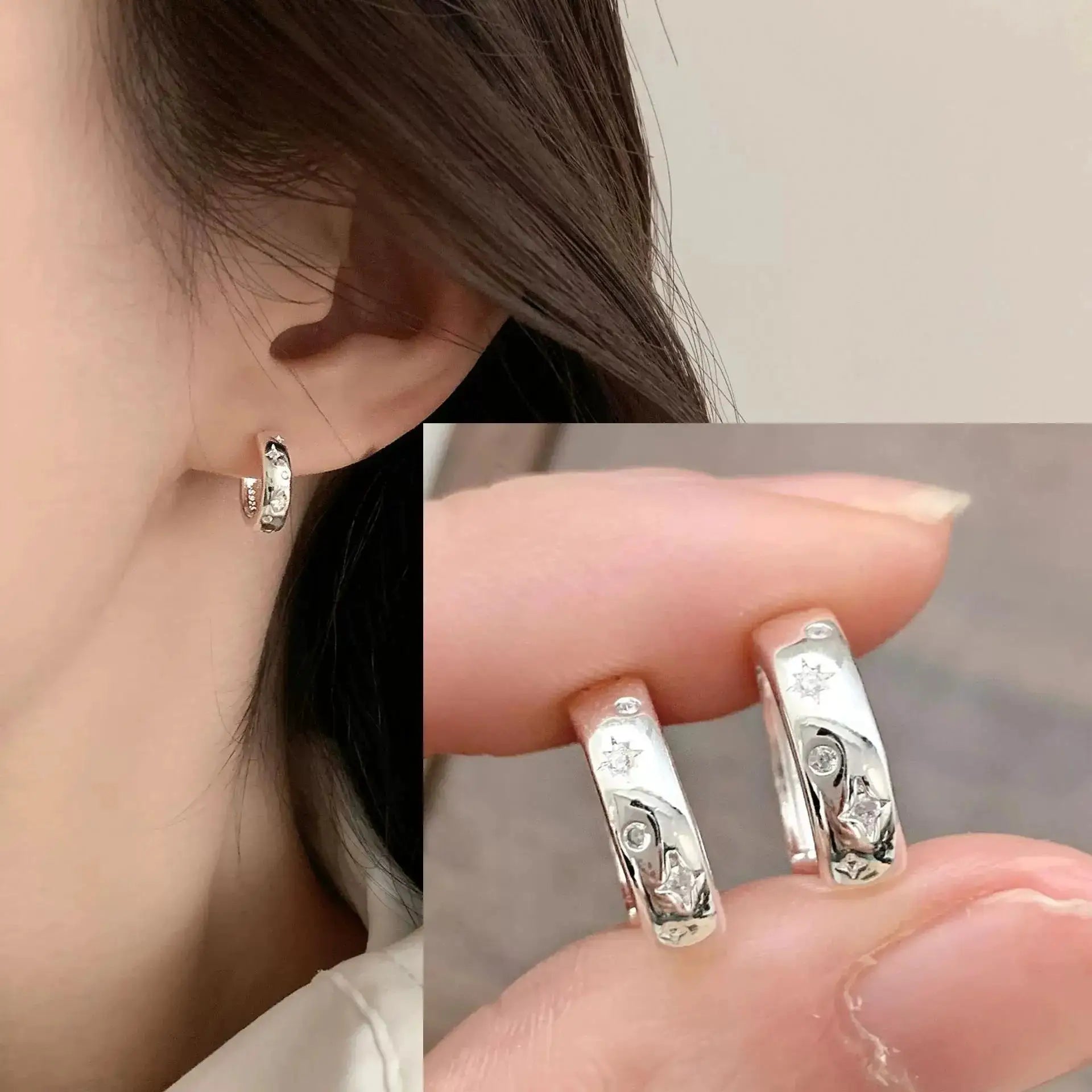 925 Sterling Silver Star Hoop Earrings For Women And Girls Trendy Original Hip Hop Style Jewelry Gift
