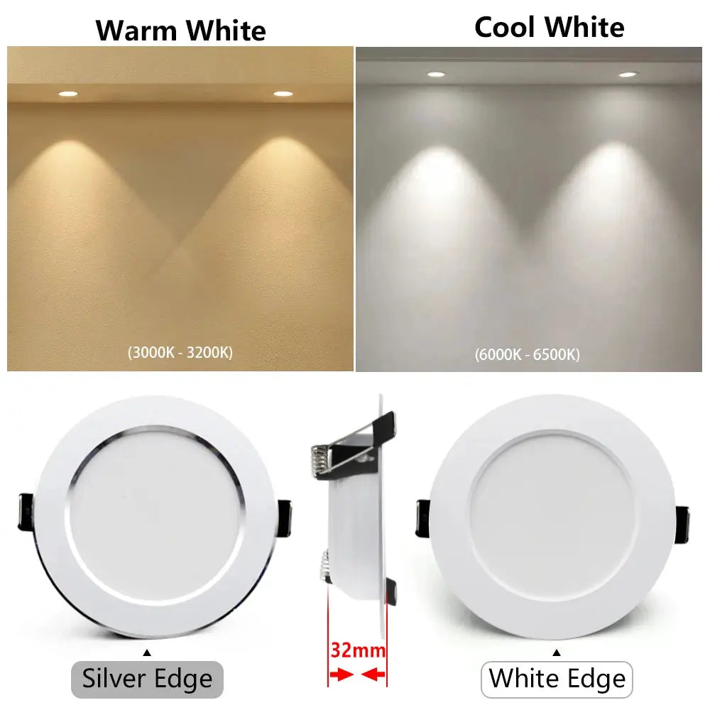 Simples Market 10Pcs LED downlights, 220V recessed round ceiling lights; warm/cool white, silver or white edge