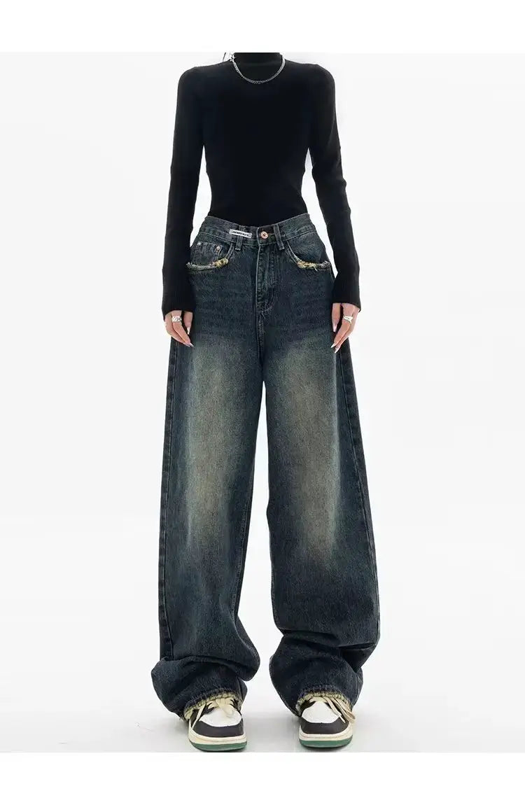 High Waist Wide Leg Jeans Women Harajuku Vintage BF Style Denim