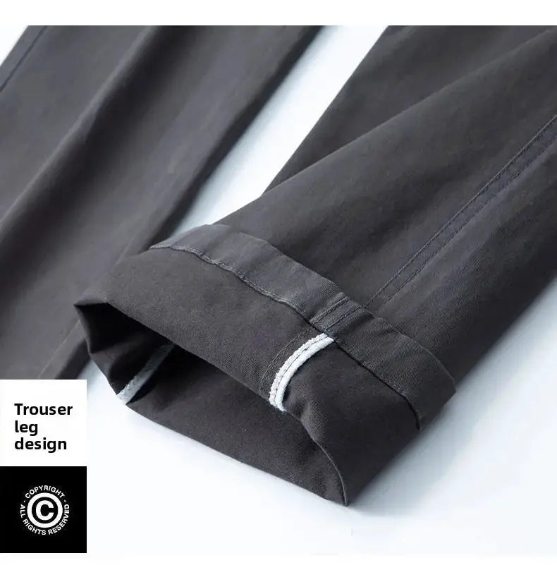 Autumn men's cotton pants by Simples Market, charcoal straight-leg trousers with cuffed hem.