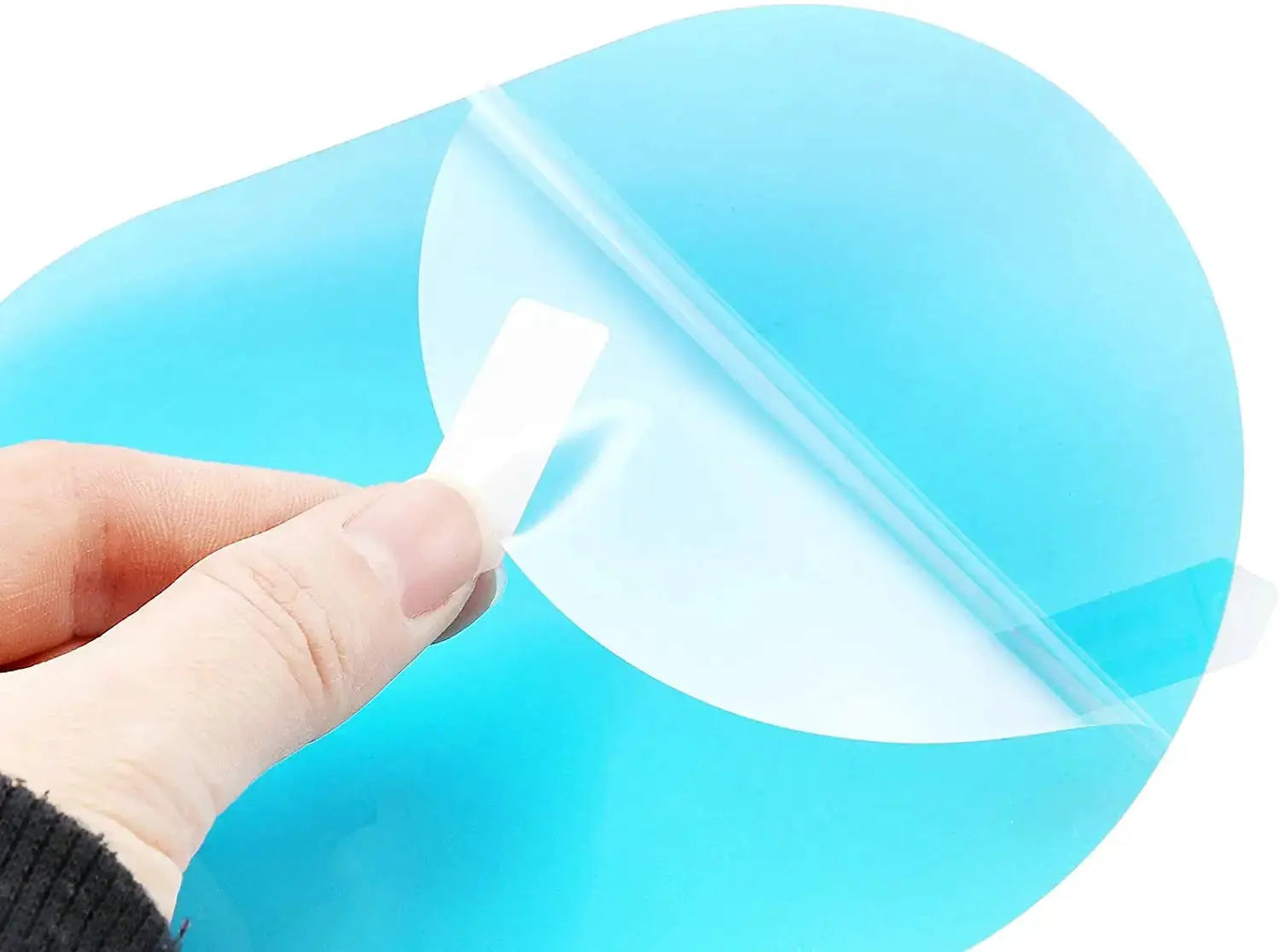 Simples Market acrylic fogless shower mirror, blue round face being peeled to remove protective film