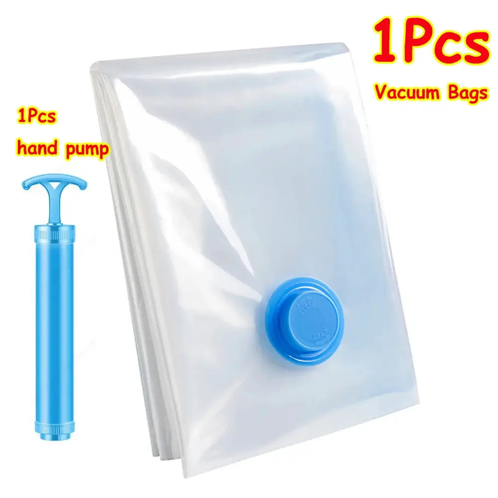 1 To 24 Pcs Reusable Vacuum Storage Bags With Hand Pump For Clothes And Travel Space Saving Clear Folding Bags