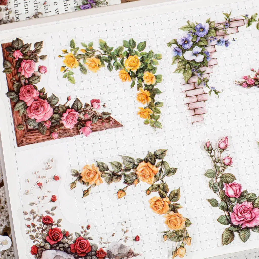 30 Pcs Flowers Corner Stickers PET Sticker Set DIY Diary Decoration Scrapbooking Junk Journal