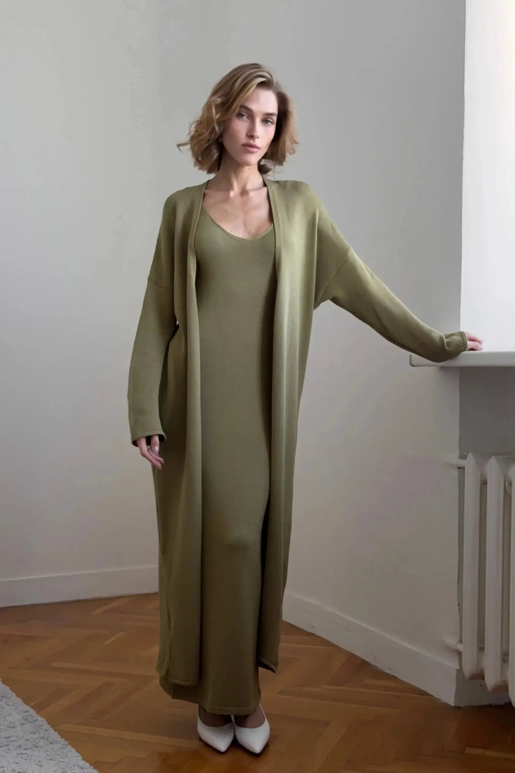 Hirsionsan Soft Loose Women Two Piece Knit Cardigan And Vest Set