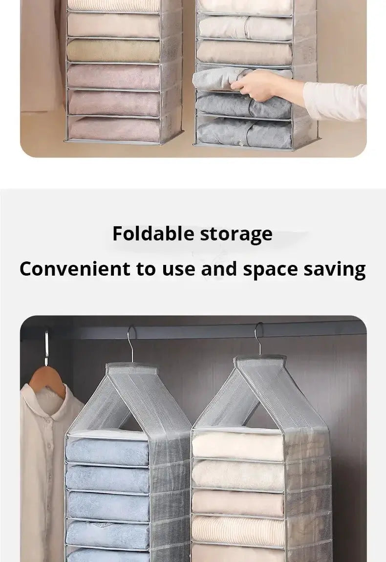 Simples Market 2-unit wardrobe hanging storage bag organizer set; foldable fabric pockets for pants, socks, tees
