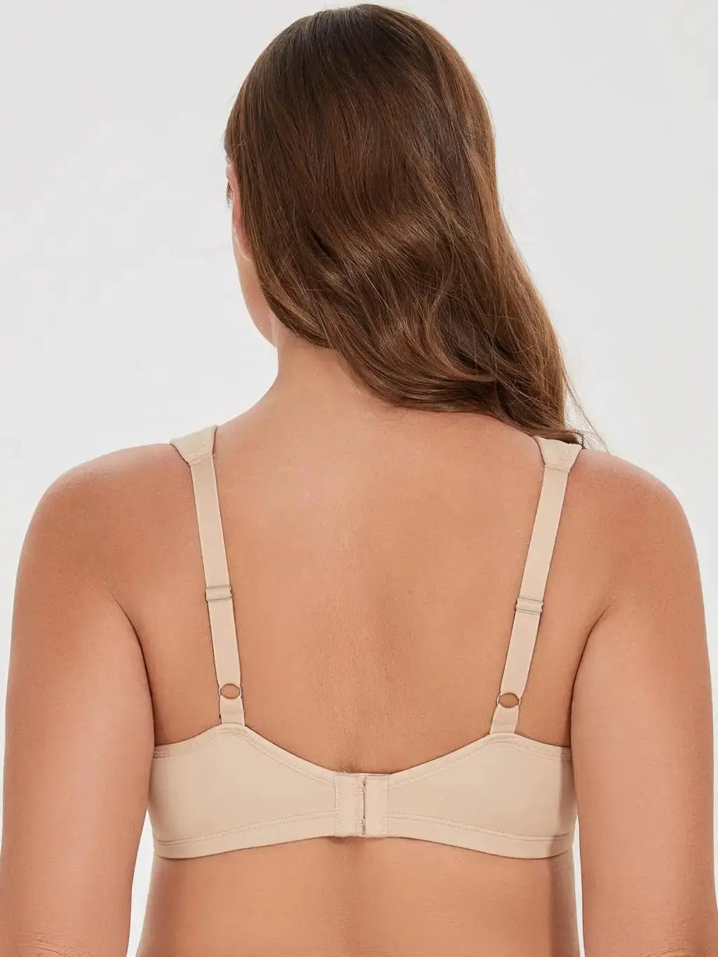MELENECA women's minimizer seamless unlined underwire bra in nude beige, back view