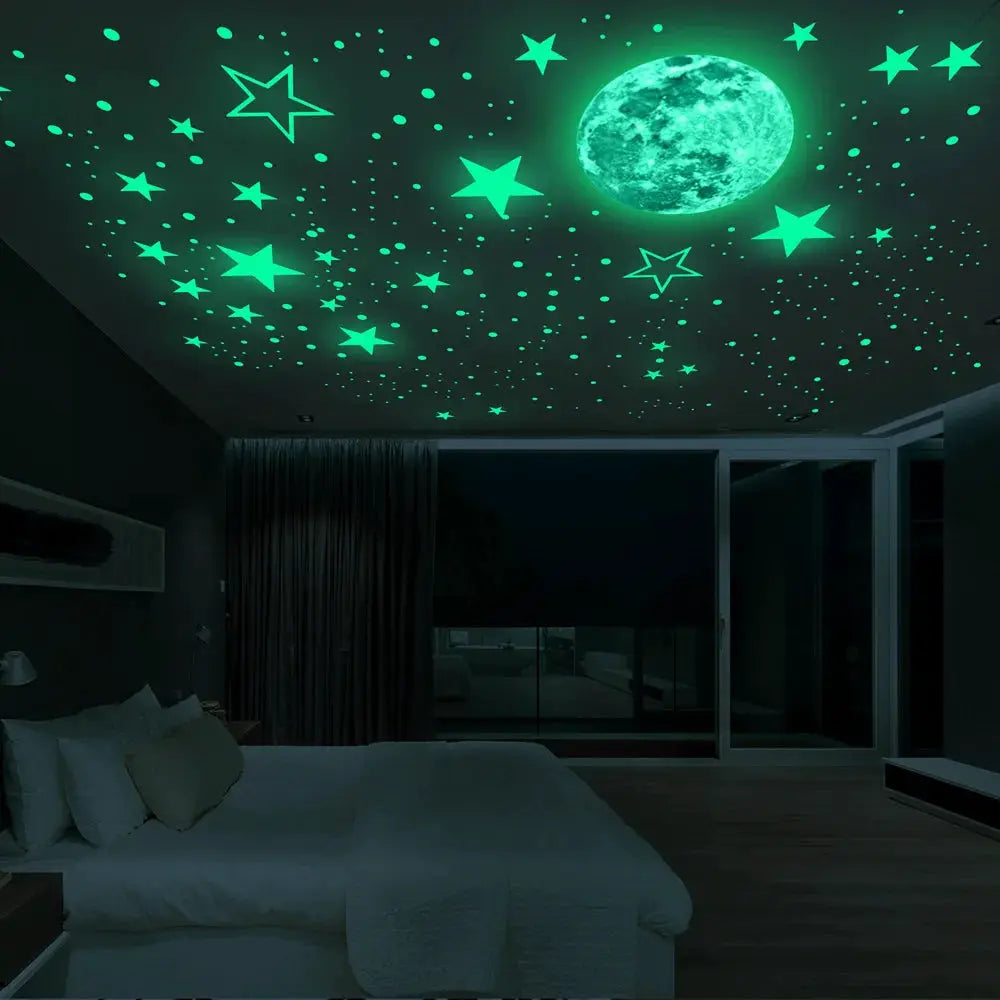 Luminous Moon And Stars Wall Stickers For Kids Room Decor Glow In The Dark Earth Wall Decals Noctilucent
