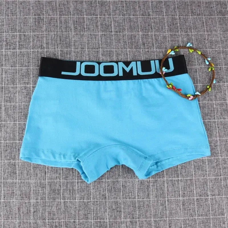 Women's blue cotton boyshorts underwear with black JOOMU waistband
