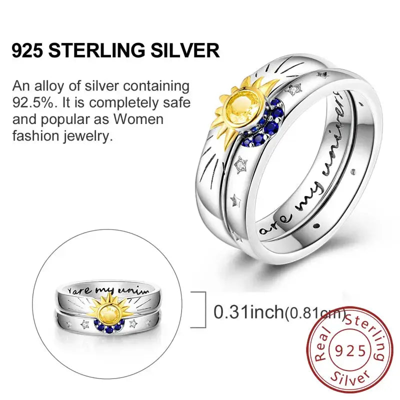 925 Sterling Silver Rings Bow Heart Star Sun Moon Zircon For Women Jewelry Birthday Anniversary Gifts