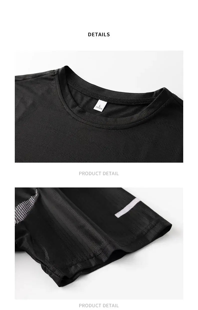 Men's black running T-shirt by Simples Market, quick-dry ice-silk breathable short sleeve, size 5XL