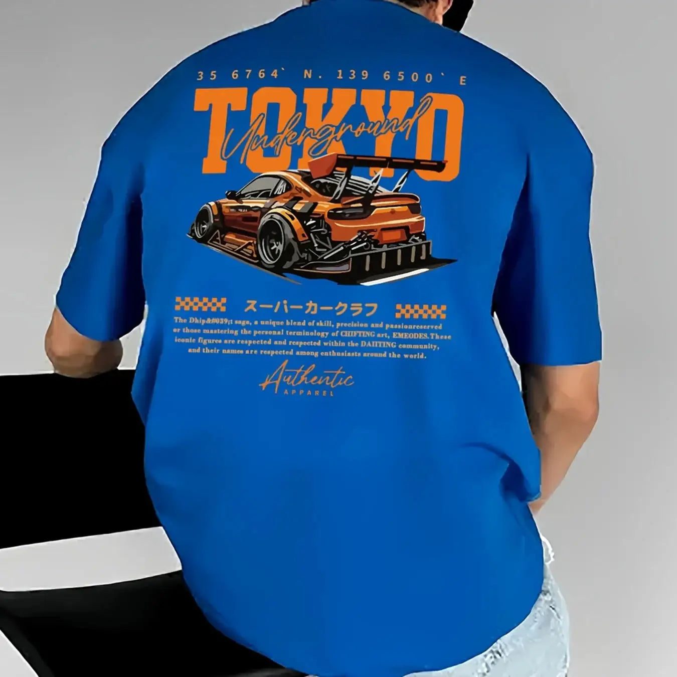 Mens Summer 100 Percent Cotton Casual Loose Fit T Shirt With Japanese Tokyo Pattern Print Round Neck Short Sleeve Top